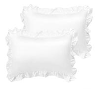 sourcing map Luxury Satin Oxford Pillowcases, Pair of 2 White Ruffled Pillow Shams 20 x 36 inch with Envelope Closure, King Size Pillow Cases Covers