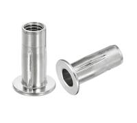 sourcing map M10 Multi-Grip Rivet Nuts, 6pcs Pre-Bulbed Shank Flat Head Threaded Insert Nut 304 Stainless Steel Plus Nuts for Construction Industrial