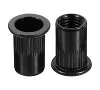 sourcing map M10 Rivet Nuts Carbon Steel Knurled Flat Head Threaded Insert Nut Black 60Pcs