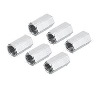 sourcing map M10 x 1 Pitch Carbon Steel Hex Coupling Nuts, 6Pcs 25mm/ 1" Length Fully Threaded Rod Coupling Nut Stud Fine Thread Pipe Connector Fasteners, Silver