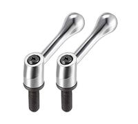 sourcing map M10 x 25mm Handle Adjustable Clamping Lever Thread Push Button Ratchet Male Threaded Stud Knobs Locking Rotating Screw Handles Quick Release Bolt Silver Tone 2pcs