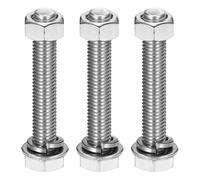 sourcing map M10 x 65mm 304 Stainless Steel Hex Head Screws Bolts, Nuts, Flat & Lock Washers Assortment Kit, Fully Threaded, Bright Finish for Home, Electronic, Machine, 3 Sets