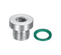 sourcing map M10x1 Inner Hex Head Pipe Fitting Plug, Universal 304 Stainless Steel Thread Socket Plug with Green O-Ring for Terminate Pipe Ends or Replacement Drains