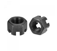 sourcing map M12x1.25mm Hexagon Slotted Nut, Grade 4.8 Carbon Steel Hex Nuts, Black, 10Pcs