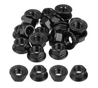 sourcing map M12x1.5mm Serrated Flange Hex Lock Nuts, 20Pcs 304 Stainless Steel Non-Slip Metric Hexagon Flange Nut, Full Thread, Bright Finish, Black