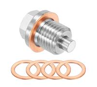 sourcing map M16x1.5 Magnetic Oil Drain Plug,25mm Length Magnetic Stainless Steel Oil Pan Drain Nut Bolt with 5Pcs Copper Crush Washer Universal Leak-proof Replacement Fits Most Cars