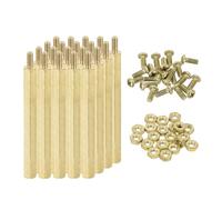 sourcing map M2.5 Male Brass Hex Spacer Standoffs Screws Nuts, 20 Set Hex Column Screw Nut Assortment Kit M2.5 * 45+6 Threaded Standoff for Raspberry Pi PCB Motherboard DIY