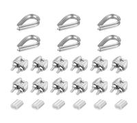 sourcing map M2 Wire Rope Accessory Set for 2mm Dia Wire Rope, 12Pcs Wire Rope Cable Clip Clamp, 6Pcs Thimble Rigging, 6Pcs Aluminum Crimping Loop Sleeve