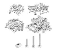 sourcing map M3 120Pcs T Nuts Sliding T Slot Nut Fastener T-Nuts Screws Assortment Kit Hammer Nut with Hex Socket Head Screws