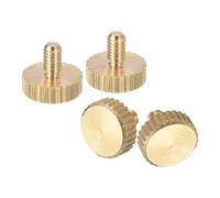 sourcing map M3x5mm Knurled Thumb Screws, 4pcs Flat Knurled Head Fully Threaded Brass Thumb Screws Bolts Grip Knobs Fasteners