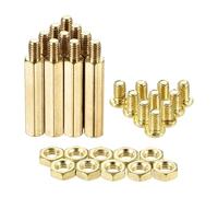 sourcing map M4 Hex Brass Standoff Spacer 27mm+6mm Male-Female Threaded Pillar Screw Nut Kit for PCB Motherboard Computer Circuit Board, 10 Sets
