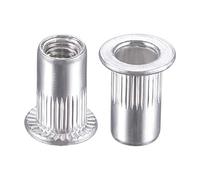 sourcing map M4 Rivet Nuts Aluminium Alloy Knurled Flat Head Threaded Insert Nut Silver 100pcs