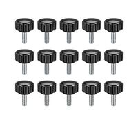sourcing map M4 x 10mm Metric Male Thread Knurled Clamping Knobs Grip Thumb Screw on Type Plastic Threaded Hand Bolt Knobs Black 15 Pcs