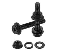 sourcing map M4 x 25mm Phillips Flanged Hex Head Bolts, 20Pcs 304 Stainless Steel Flange Hexagon Screws with Nuts, Flat & Lock Washers, Fully Threaded, for Machinery Industry Home, Black