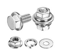 sourcing map M4 x 8mm Phillips Flanged Hex Head Bolts, 20Pcs 304 Stainless Steel Flange Hexagon Screws with Nuts, Flat & Lock Washers, Fully Threaded, for Machinery Industry Home, Silver