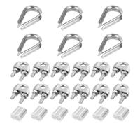 sourcing map M5 Wire Rope Accessory Set for 3/16" Dia Wire Rope, 12Pcs Wire Rope Cable Clip Clamp, 6Pcs Thimble Rigging, 6Pcs Aluminum Crimping Loop Sleeve