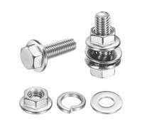 sourcing map M5 x 16mm Phillips Flanged Hex Head Bolts, 10Pcs 304 Stainless Steel Flange Hexagon Screws with Nuts, Flat & Lock Washers, Fully Threaded, for Machinery Industry Home, Silver