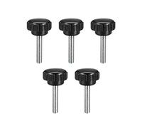sourcing map M5 x 25mm Metric Male Thread Knurled Clamping Knobs Grip Thumb Screw on Type Hand Clamping Handle Bolt with Plastic Knobs Black 5 Pcs