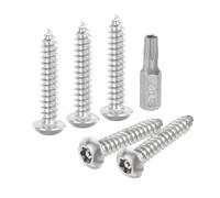 sourcing map M5 x 30mm Button Head Torx Security Sheet Metal Screws, 10pcs 304 Stainless Steel Tamper Resistant Self Tapping Screws, Anti-Theft Wood Screws with T25 Bit (Silver)