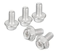 sourcing map M5x10mm Phillips Hex Head Flange Bolts, 25pcs 304 Stainless Steel Hexagon Phillips Flange Head Hex Bolts Machine Screws