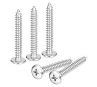 sourcing map M5x40mm Flat Head Phillips Drive Self Tapping Screws, 304 Stainless Steel Cross Drive Fastener Screws, Silver, Pack of 50