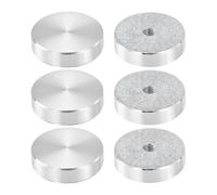 sourcing map M6 Thread 30mm Diameter Round Shape Aluminum Disc Hardware 6pcs, Aluminum Circle Disc Glass Top Adapter for Glass Table, Silver
