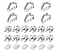 sourcing map M6 Wire Rope Accessory Set for 1/4" Dia Wire Rope, 12Pcs Wire Rope Cable Clip Clamp, 6Pcs Thimble Rigging, 6Pcs Aluminum Crimping Loop Sleeve