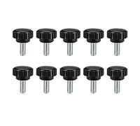 sourcing map M6 x 10mm Metric Male Thread Knurled Clamping Knobs Grip Thumb Screw on Type Hand Clamping Handle Bolt with Plastic Knobs Black 10 Pcs