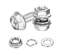 sourcing map M6 x 12mm Flanged Hex Head Bolts, 10Pcs 304 Stainless Steel Flange Hexagon Screws with Nuts, Flat & Lock Washers, Fully Threaded, for Machinery Industry Home Appliances