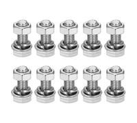 sourcing map M6 x 16mm 304 Stainless Steel Hex Head Screws Bolts, Nuts, Flat & Lock Washers Assortment Kit, Fully Threaded, Bright Finish for Home, Electronic, Machine, 10 Sets
