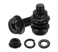 sourcing map M6 x 16mm Phillips Flanged Hex Head Bolts, 10Pcs 304 Stainless Steel Flange Hexagon Screws with Nuts, Flat & Lock Washers, Fully Threaded, for Machinery Industry Home, Black
