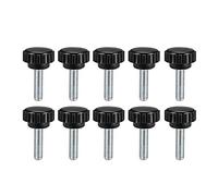 sourcing map M6 x 20mm Metric Male Thread Knurled Clamping Knobs Grip Thumb Screw on Type Hand Clamping Handle Bolt with Plastic Knobs Black 10 Pcs