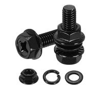 sourcing map M6 x 20mm Phillips Flanged Hex Head Bolts, 10Pcs 304 Stainless Steel Flange Hexagon Screws with Nuts, Flat & Lock Washers, Fully Threaded, for Machinery Industry Home, Black