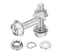sourcing map M6 x 25mm Flanged Hex Head Bolts, 10Pcs 304 Stainless Steel Flange Hexagon Screws with Nuts, Flat & Lock Washers, Fully Threaded, for Machinery Industry Home Appliances