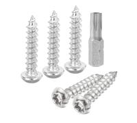 sourcing map M6 x 30mm Button Head Torx Security Sheet Metal Screws, 50pcs 304 Stainless Steel Tamper Resistant Self Tapping Screws, Anti-Theft Wood Screws with T30 Bit (Silver)