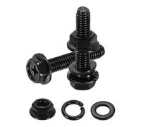 sourcing map M6 x 30mm Phillips Flanged Hex Head Bolts, 10Pcs 304 Stainless Steel Flange Hexagon Screws with Nuts, Flat & Lock Washers, Fully Threaded, for Machinery Industry Home, Black