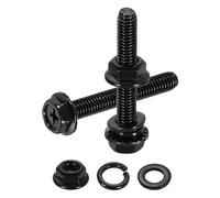 sourcing map M6 x 40mm Phillips Flanged Hex Head Bolts, 10Pcs 304 Stainless Steel Flange Hexagon Screws with Nuts, Flat & Lock Washers, Fully Threaded, for Machinery Industry Home, Black