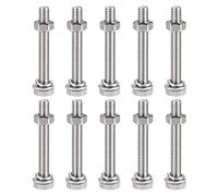 sourcing map M6 x 45mm Hex Head Screws Bolts, Nuts, Flat & Lock Washers Kits, 304 Stainless Steel Fully Thread Hexagon Bolts 10 Sets