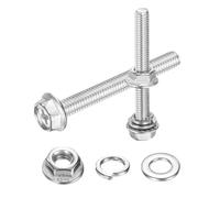 sourcing map M6 x 50mm Flanged Hex Head Bolts, 10Pcs 304 Stainless Steel Flange Hexagon Screws with Nuts, Flat & Lock Washers, Fully Threaded, for Machinery Industry Home Appliances