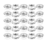 sourcing map M6x1.0mm Serrated Flange Hex Lock Nuts, 25Pcs 304 Stainless Steel Non-Slip Metric Hexagon Flange Nut, Full Thread, Bright Finish, Silver
