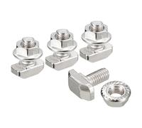 sourcing map M6x12mm T Slot Drop-in Bolt and M6 Hexagon Flange Nut Set, 30 Sets Hammer Head T-Bolt T Shape Stud Sliding Screw for 30 Series Aluminum Profile
