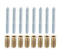 sourcing map M6x60mm Hanger Bolts, 8pcs 31mm Wood Dowel Screw Self-Tapping Screw with 8pcs M6x24mm Threaded Insert Nuts Interface Hex Socket Drive, for Joint Furniture Legs