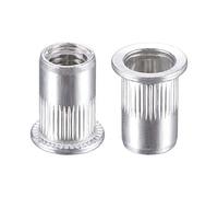 sourcing map M8 Rivet Nuts Aluminium Alloy Knurled Flat Head Threaded Insert Nut Silver 100pcs