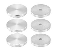 sourcing map M8 Thread 50mm Diameter Round Shape Aluminum Disc Hardware 6pcs, Aluminum Circle Disc Glass Top Adapter for Glass Table, Silver