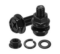 sourcing map M8 x 20mm Phillips Flanged Hex Head Bolts, 10Pcs 304 Stainless Steel Flange Hexagon Screws with Nuts, Flat & Lock Washers, Fully Threaded, for Machinery Industry Home, Black