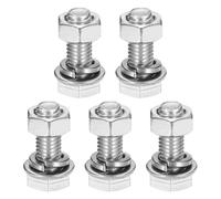 sourcing map M8 x 22mm 304 Stainless Steel Hex Head Screws Bolts, Nuts, Flat & Lock Washers Assortment Kit, Fully Threaded, Bright Finish for Home, Electronic, Machine, 5 Sets