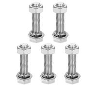 sourcing map M8 x 35mm 304 Stainless Steel Hex Head Screws Bolts, Nuts, Flat & Lock Washers Assortment Kit, Fully Threaded, Bright Finish for Home, Electronic, Machine, 5 Sets