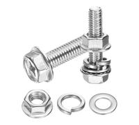 sourcing map M8 x 35mm Flanged Hex Head Bolts, 10Pcs 304 Stainless Steel Flange Hexagon Screws with Nuts, Flat & Lock Washers, Fully Threaded, for Machinery Industry Home Appliances