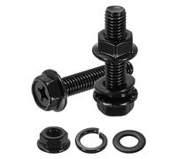 sourcing map M8 x 35mm Phillips Flanged Hex Head Bolts, 10Pcs 304 Stainless Steel Flange Hexagon Screws with Nuts, Flat & Lock Washers, Fully Threaded, for Machinery Industry Home, Black