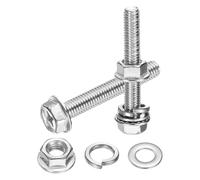 sourcing map M8 x 55mm Flanged Hex Head Bolts, 10Pcs 304 Stainless Steel Flange Hexagon Screws with Nuts, Flat & Lock Washers, Fully Threaded, for Machinery Industry Home Appliances